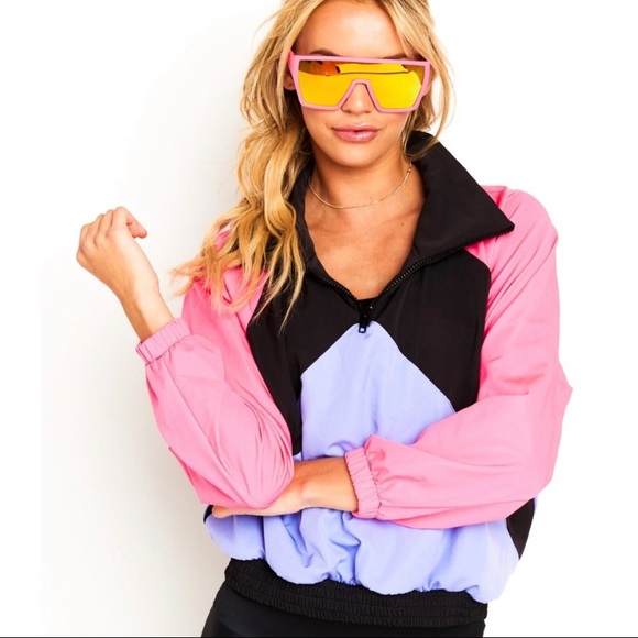 Goldsheep Activewear Half Zip Windbreaker Ski Jacket Retro 80s Neon - Picture 9 of 9